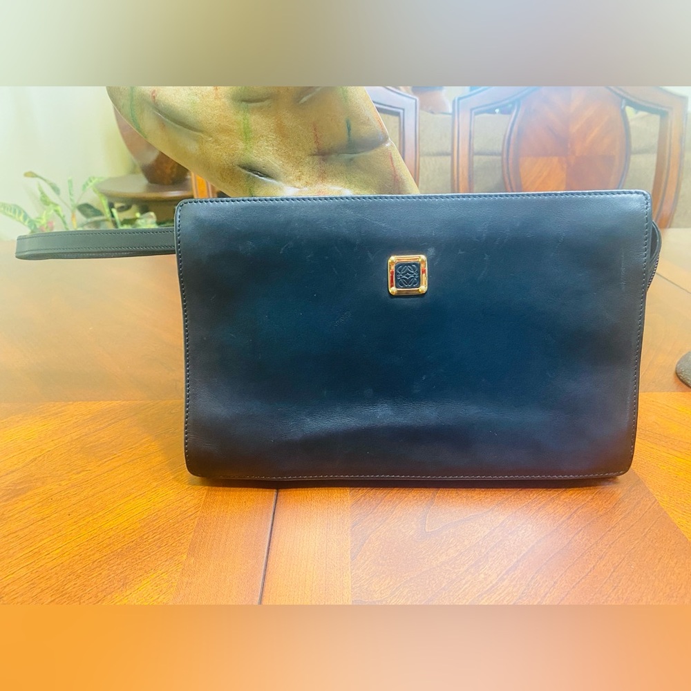 Loewe Black Leather Clutch with Gold Detail